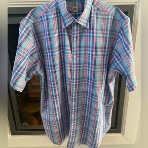 Peter Millar Men’s Striped Multi Color Short Sleeve Cotton Button Down Shirt XL